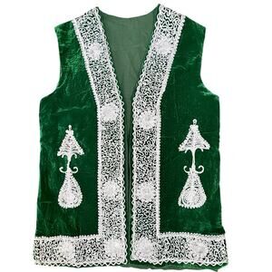 Afghan Men's SZ M Waistcoat Sadri Green
Velvet Silver Zardozi Embroidered Vest